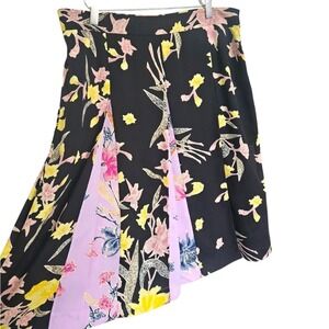DVF Diane Von Furstenberg Opal Pleated Black Purple Floral Crepe Godet Skirt 14